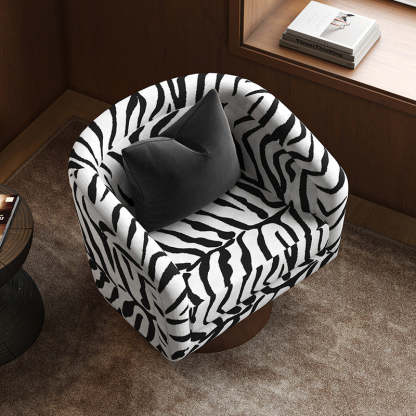 Rotatable Tiger Fabric Wood Metal Accent Chair