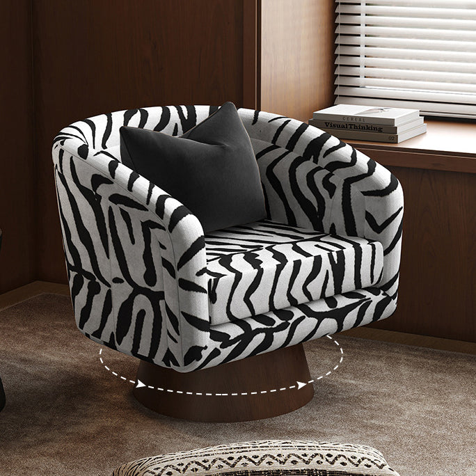 Rotatable Tiger Fabric Wood Metal Accent Chair — Black + White