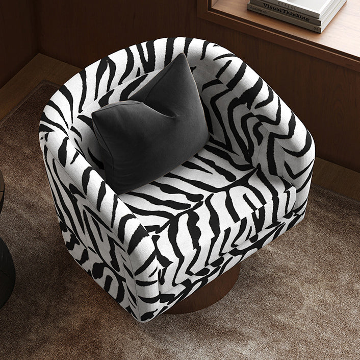 Rotatable Tiger Fabric Wood Metal Accent Chair