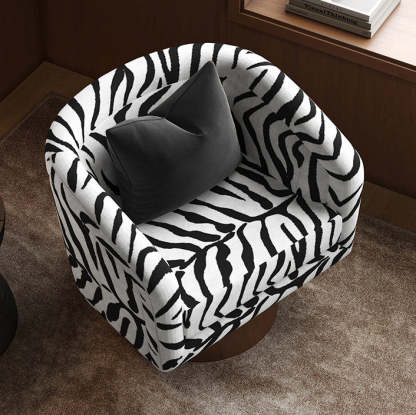 Rotatable Tiger Fabric Wood Metal Accent Chair