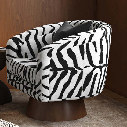 Rotatable Tiger Fabric Wood Metal Accent Chair