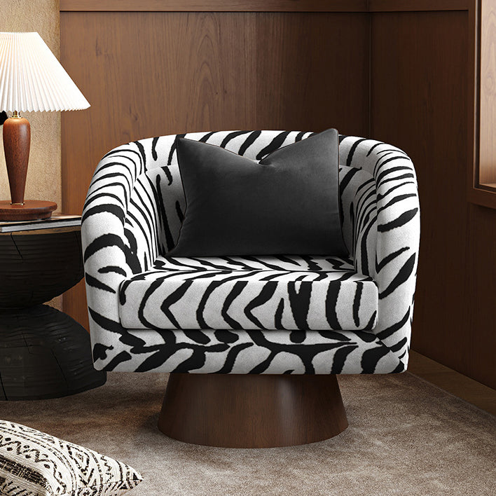 Rotatable Tiger Fabric Wood Metal Accent Chair