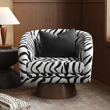 Rotatable Tiger Fabric Wood Metal Accent Chair