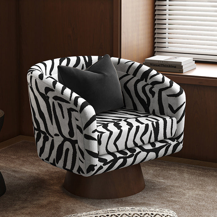 Rotatable Tiger Fabric Wood Metal Accent Chair