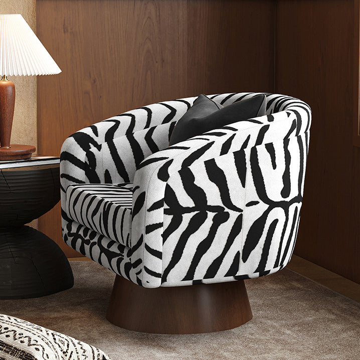 Rotatable Tiger Fabric Wood Metal Accent Chair