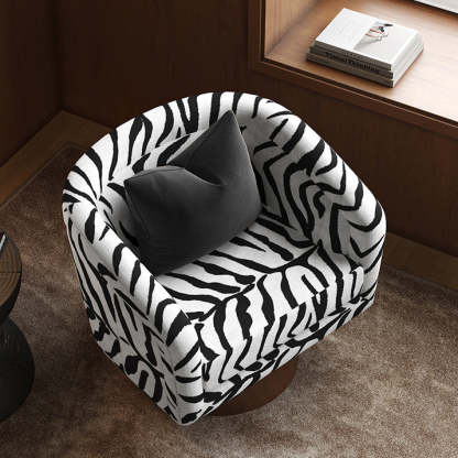 Rotatable Tiger Fabric Wood Metal Accent Chair