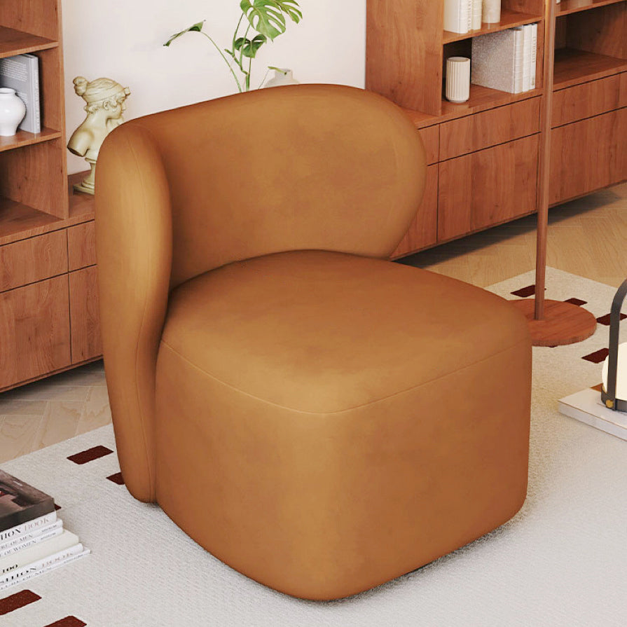 Minimalist Caramel Velvet Solid Wood Swivel Accent Chair