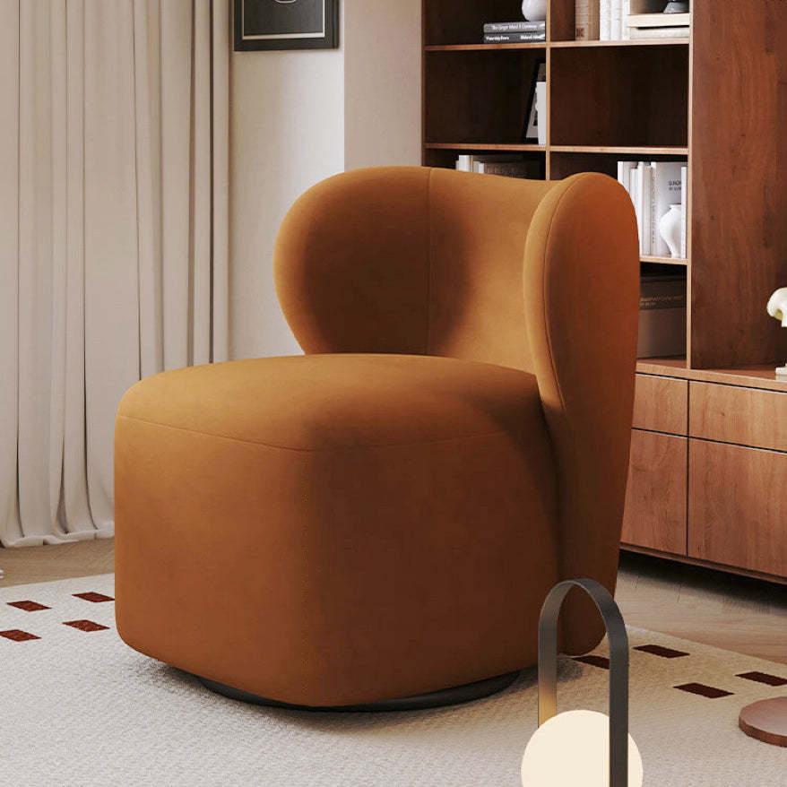 Minimalist Caramel Velvet Solid Wood Swivel Accent Chair