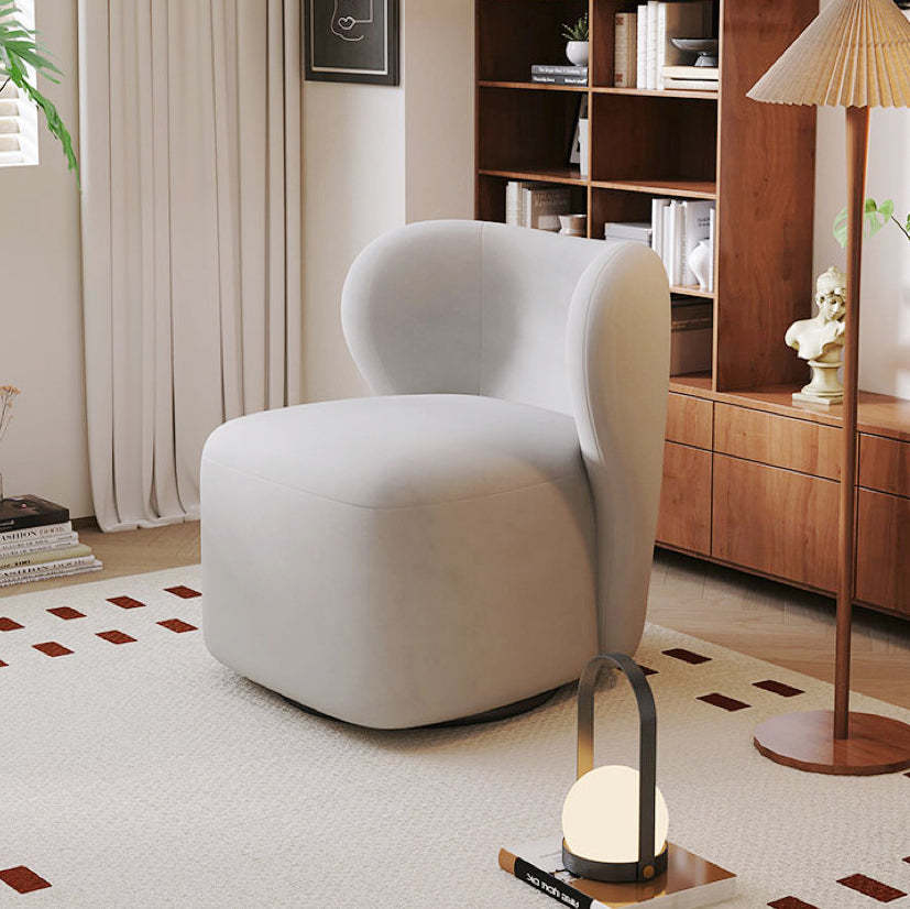 Minimalist Caramel Velvet Solid Wood Swivel Accent Chair