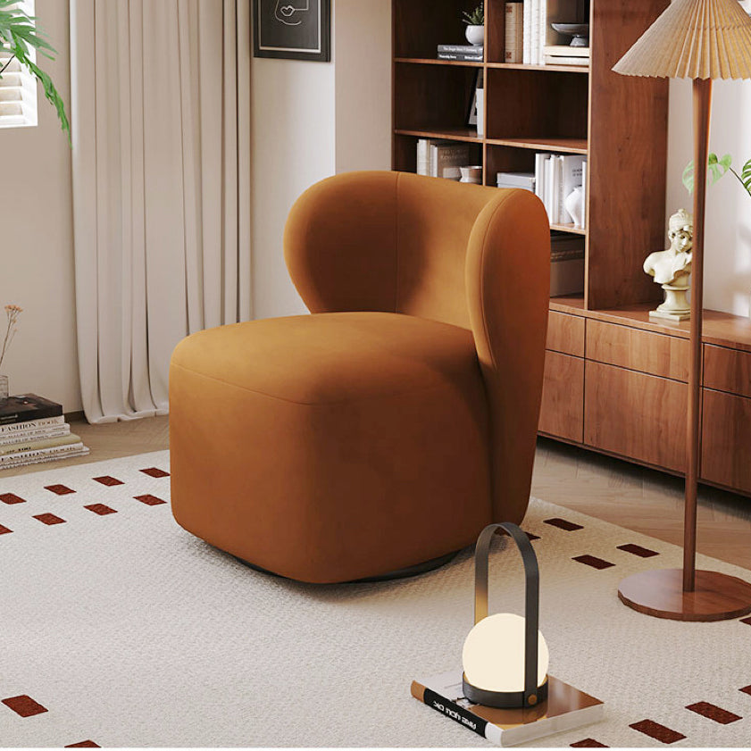 Minimalist Caramel Velvet Solid Wood Swivel Accent Chair