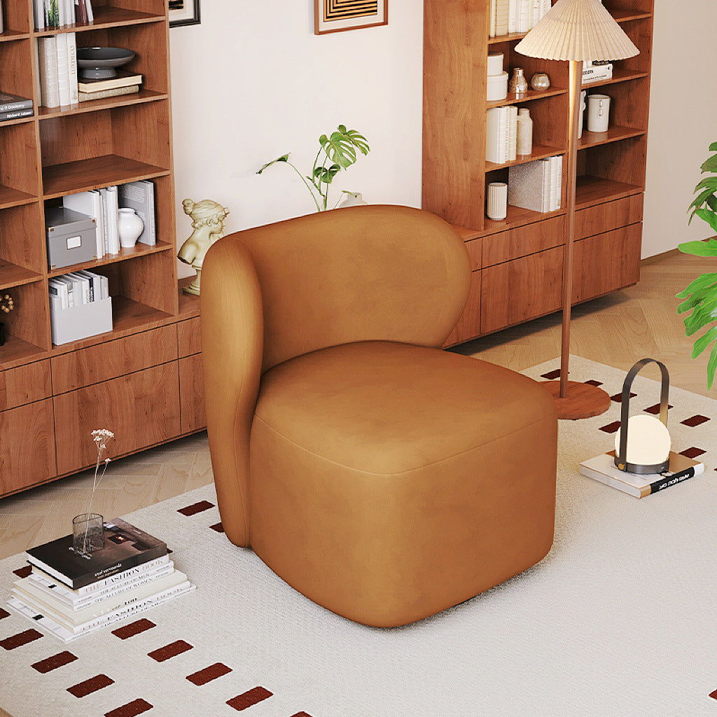 Minimalist Caramel Velvet Solid Wood Swivel Accent Chair