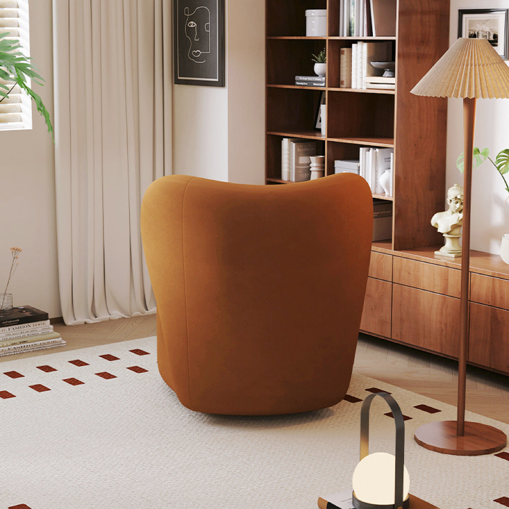 Minimalist Caramel Velvet Solid Wood Swivel Accent Chair