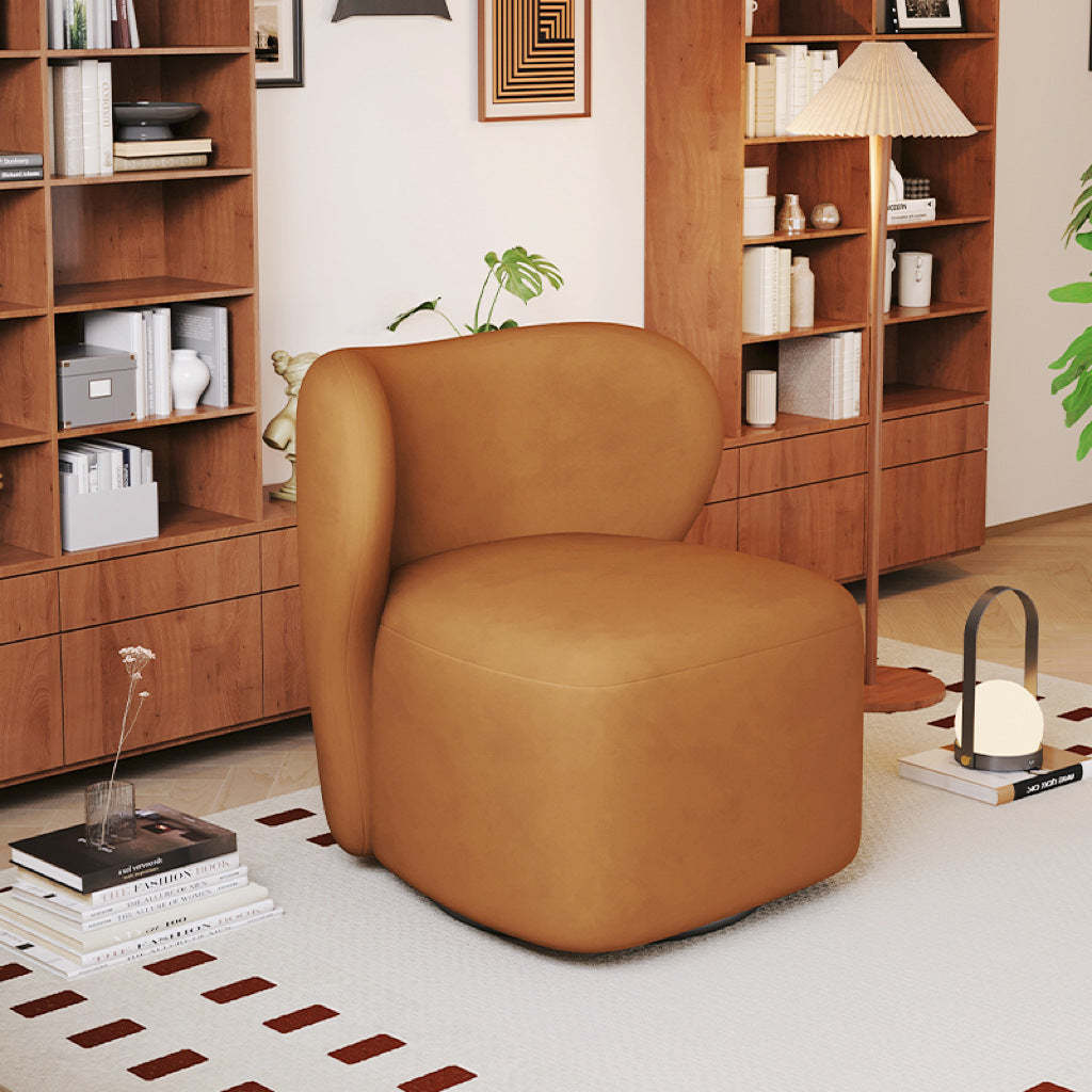 Minimalist Caramel Velvet Solid Wood Swivel Accent Chair