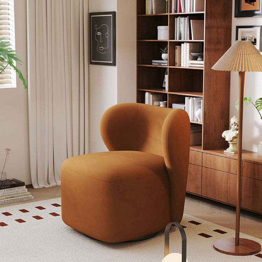 Minimalist Caramel Velvet Solid Wood Swivel Accent Chair — Brown