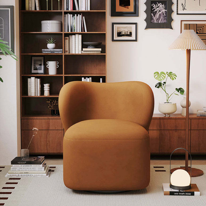Minimalist Caramel Velvet Solid Wood Swivel Accent Chair — White