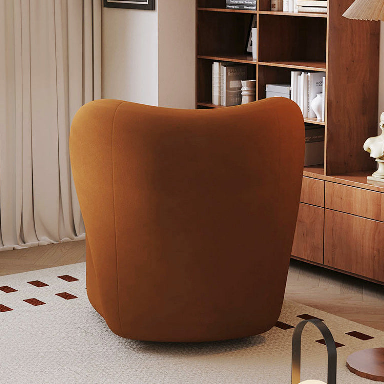 Minimalist Caramel Velvet Solid Wood Swivel Accent Chair