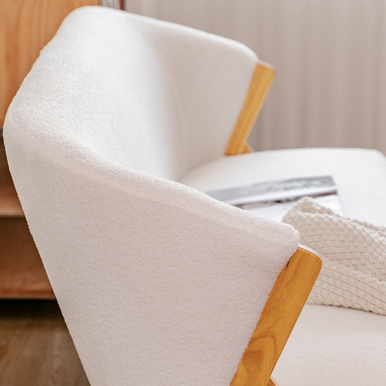 Scandinavian Curved Boucle Wood Accent Chair