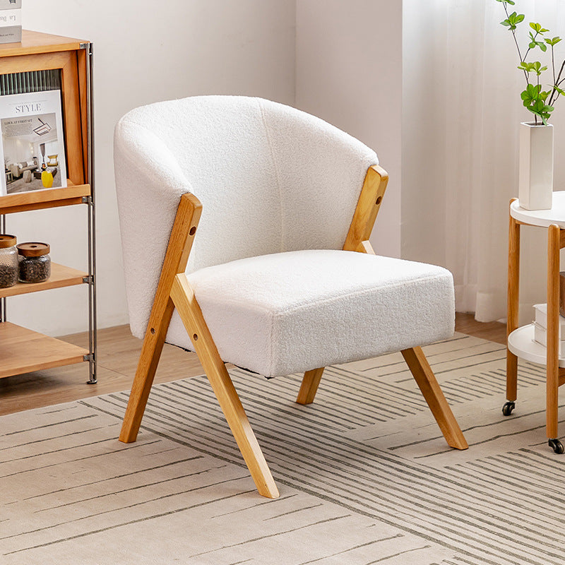Scandinavian Curved Boucle Wood Accent Chair