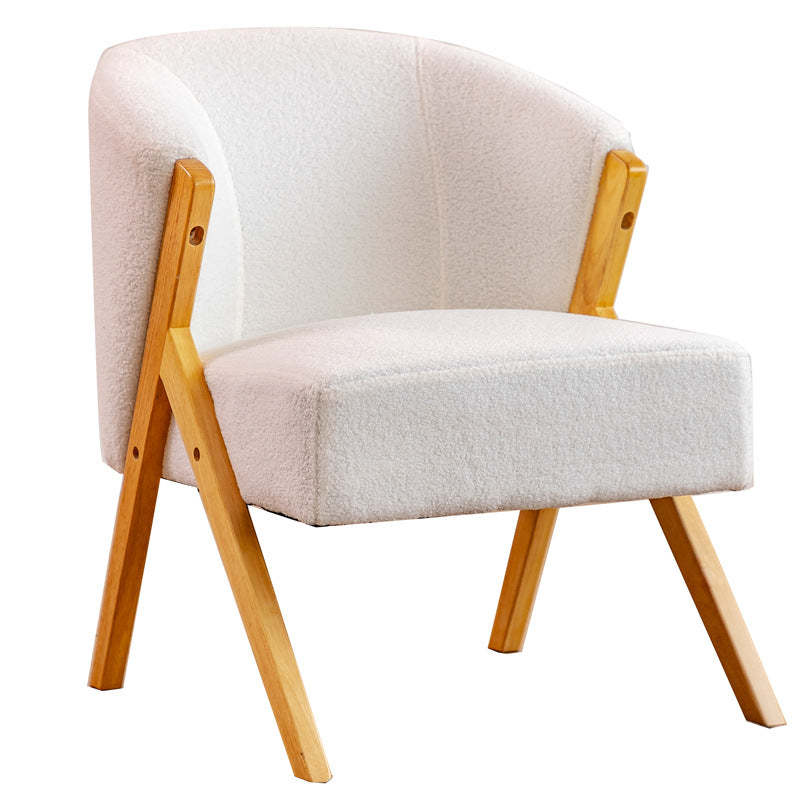 Scandinavian Curved Boucle Wood Accent Chair