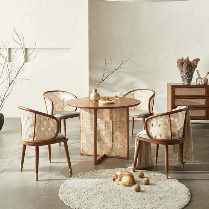 Scandinavian Oval Rattan Wood Dining Chair — Black