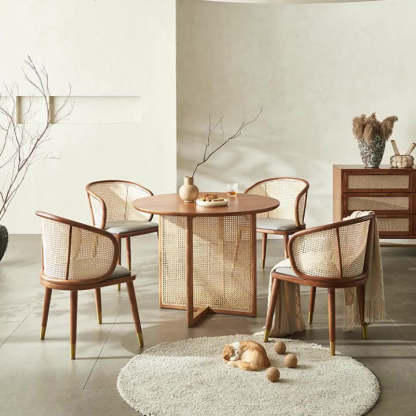 Scandinavian Oval Rattan Wood Dining Chair — Black