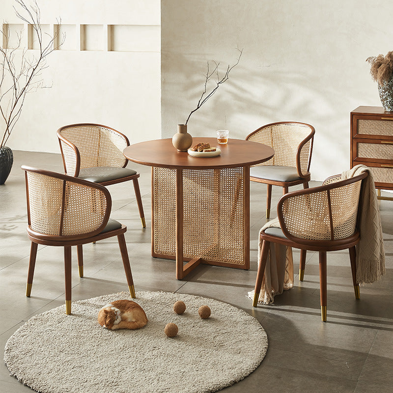 Scandinavian Oval Rattan Wood Dining Chair — Original Wood Color