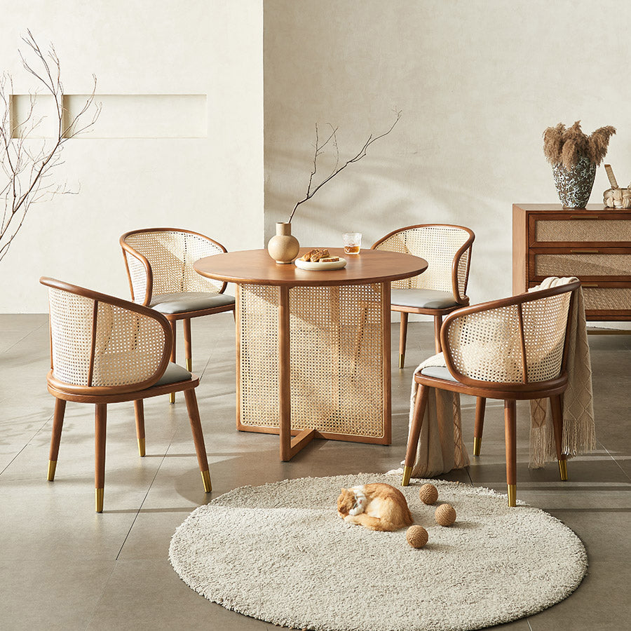 Scandinavian Oval Rattan Wood Dining Chair