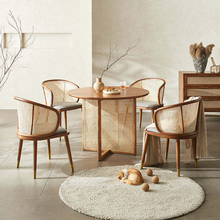 Scandinavian Oval Rattan Wood Dining Chair