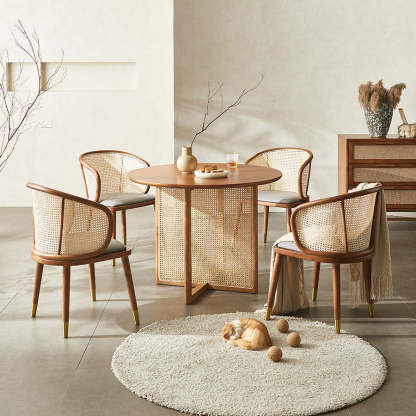 Scandinavian Oval Rattan Wood Dining Chair