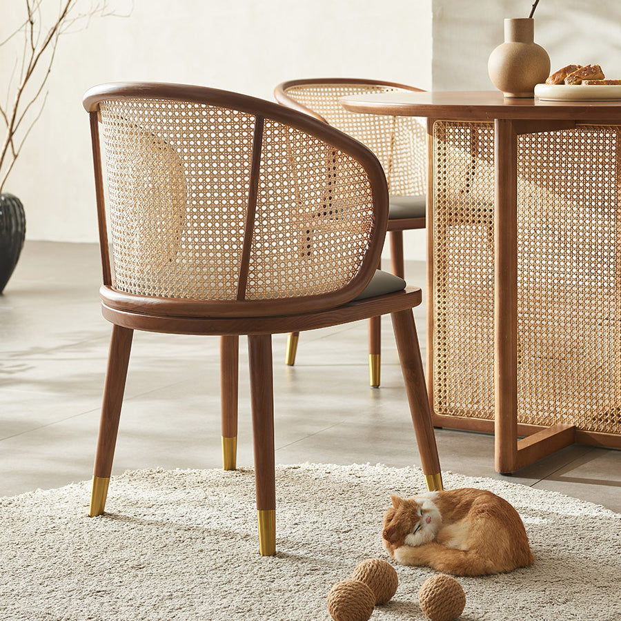 Scandinavian Oval Rattan Wood Dining Chair