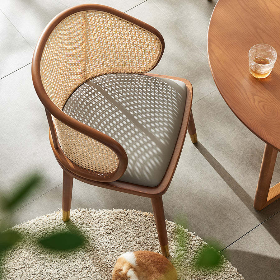 Scandinavian Oval Rattan Wood Dining Chair