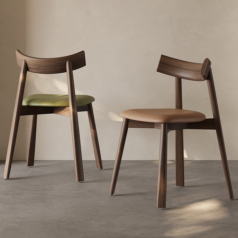 Mid-Century Curve Wood Microfiber Leather Dining Chair