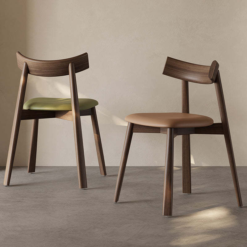 Mid-Century Curve Wood Microfiber Leather Dining Chair