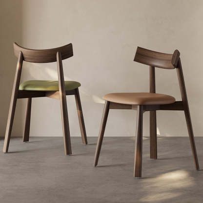 Mid-Century Curve Wood Microfiber Leather Dining Chair