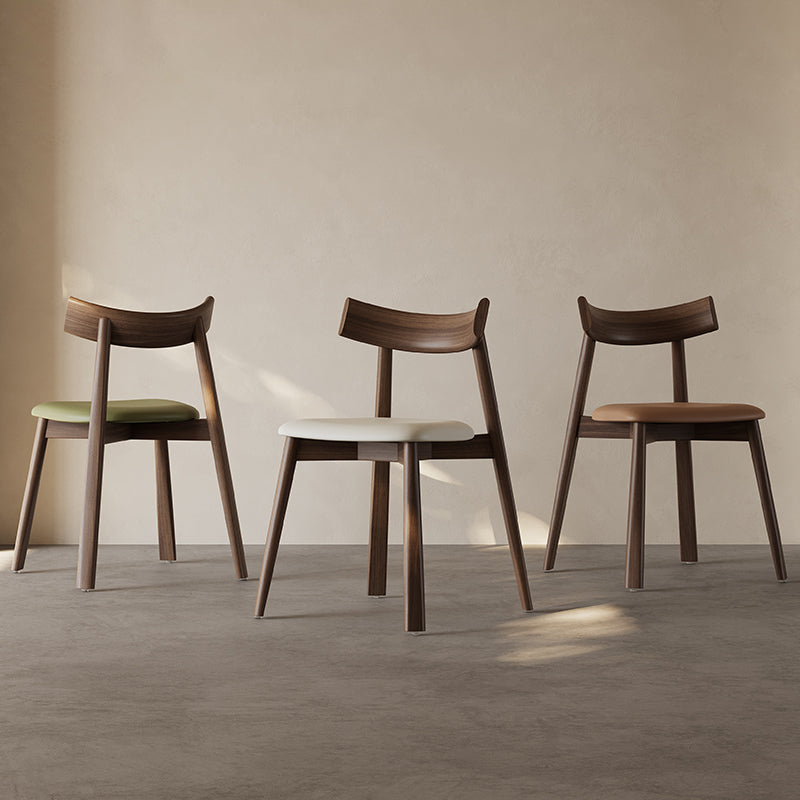 Mid-Century Curve Wood Microfiber Leather Dining Chair