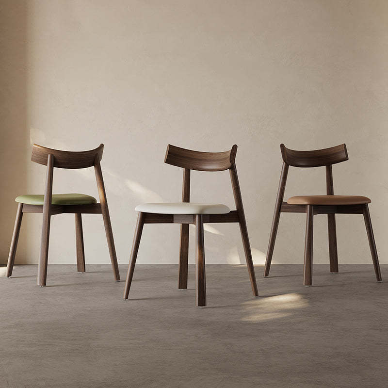 Mid-Century Curve Wood Microfiber Leather Dining Chair