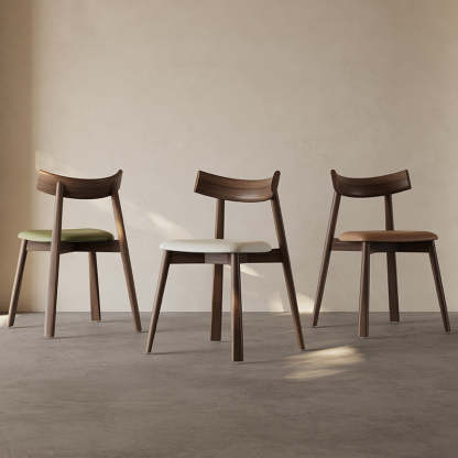 Mid-Century Curve Wood Microfiber Leather Dining Chair