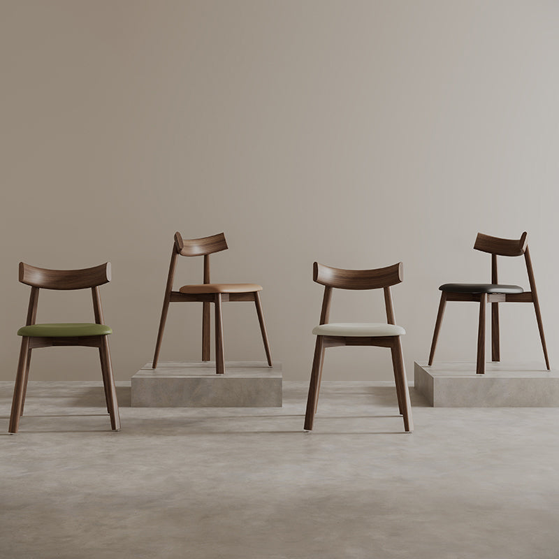 Mid-Century Curve Wood Microfiber Leather Dining Chair