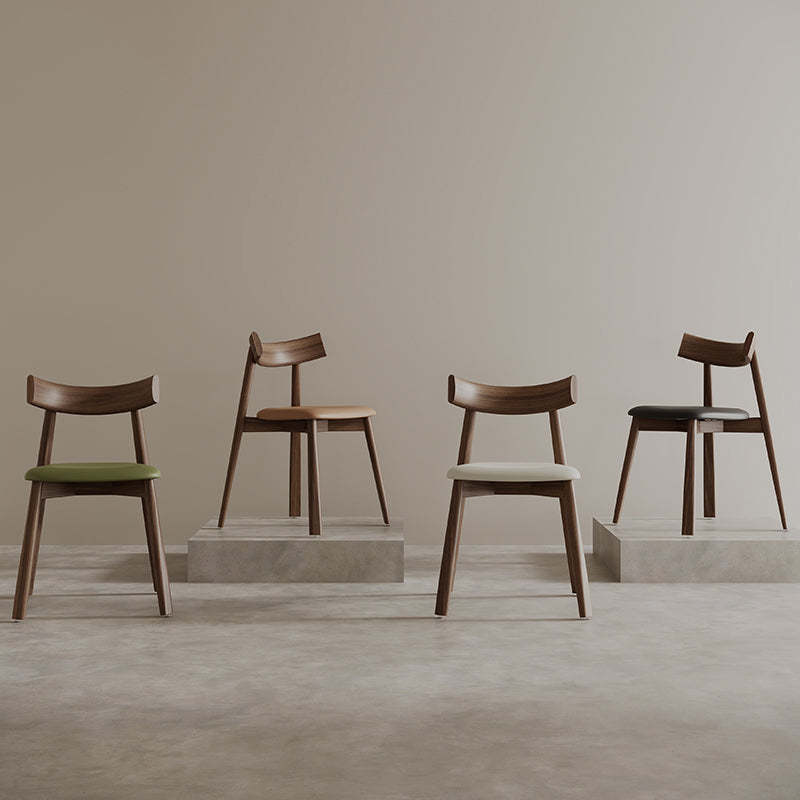 Mid-Century Curve Wood Microfiber Leather Dining Chair