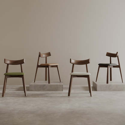 Mid-Century Curve Wood Microfiber Leather Dining Chair
