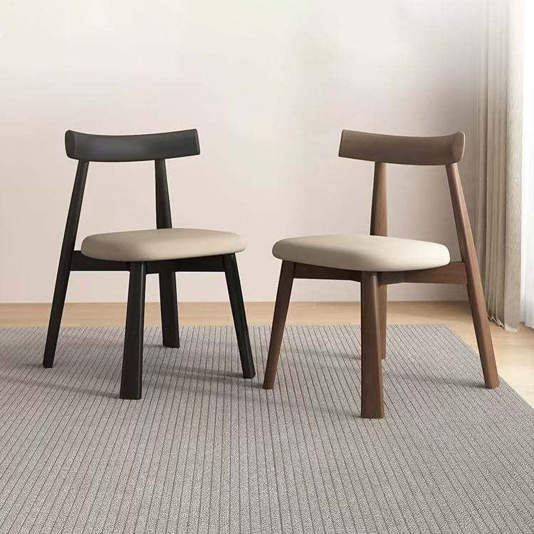 Mid-Century Curve Wood Microfiber Leather Dining Chair — Walnut Color