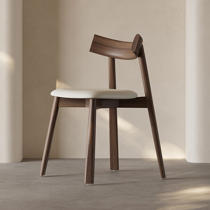 Mid-Century Curve Wood Microfiber Leather Dining Chair