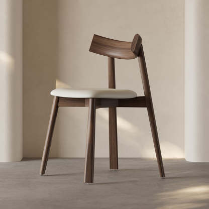 Mid-Century Curve Wood Microfiber Leather Dining Chair