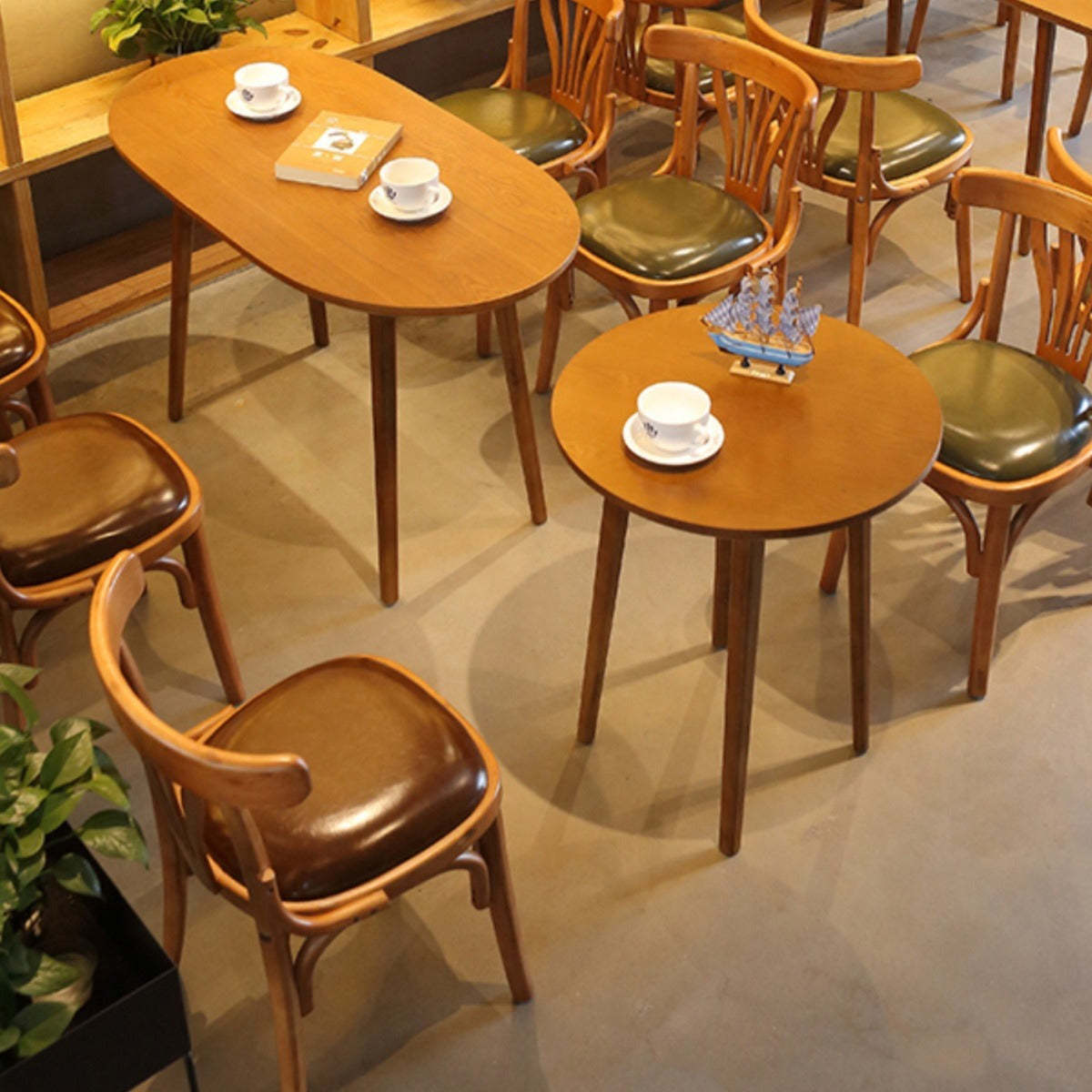 Eclectic Cushion Wood Leather Dining Chair