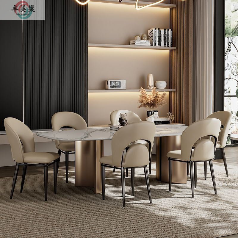 Modern Loop-Back Leather Steel Dining Chair