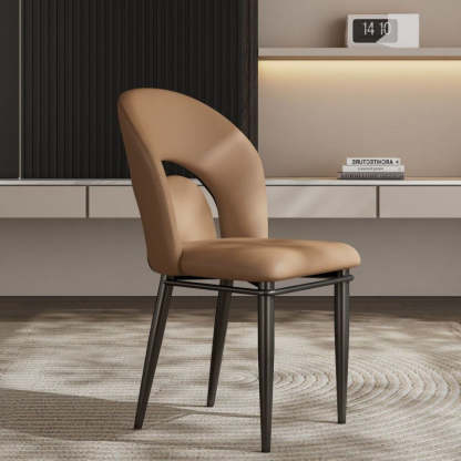 Modern Loop-Back Leather Steel Dining Chair — Brown