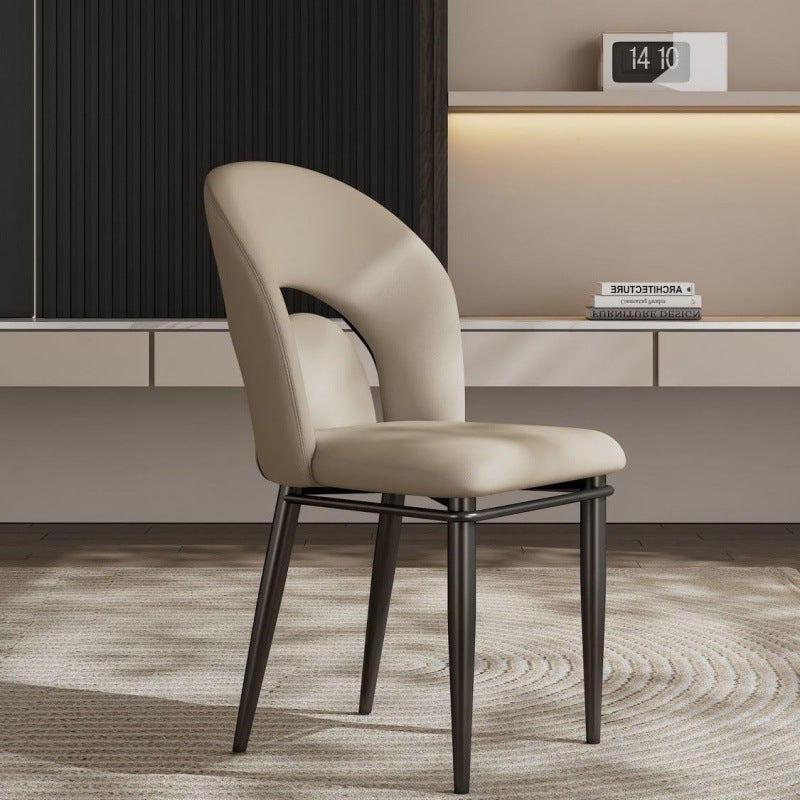 Modern Loop-Back Leather Steel Dining Chair — Light Gray
