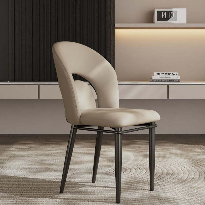 Modern Loop-Back Leather Steel Dining Chair — Light Gray