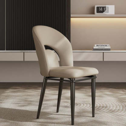 Modern Loop-Back Leather Steel Dining Chair — Light Gray