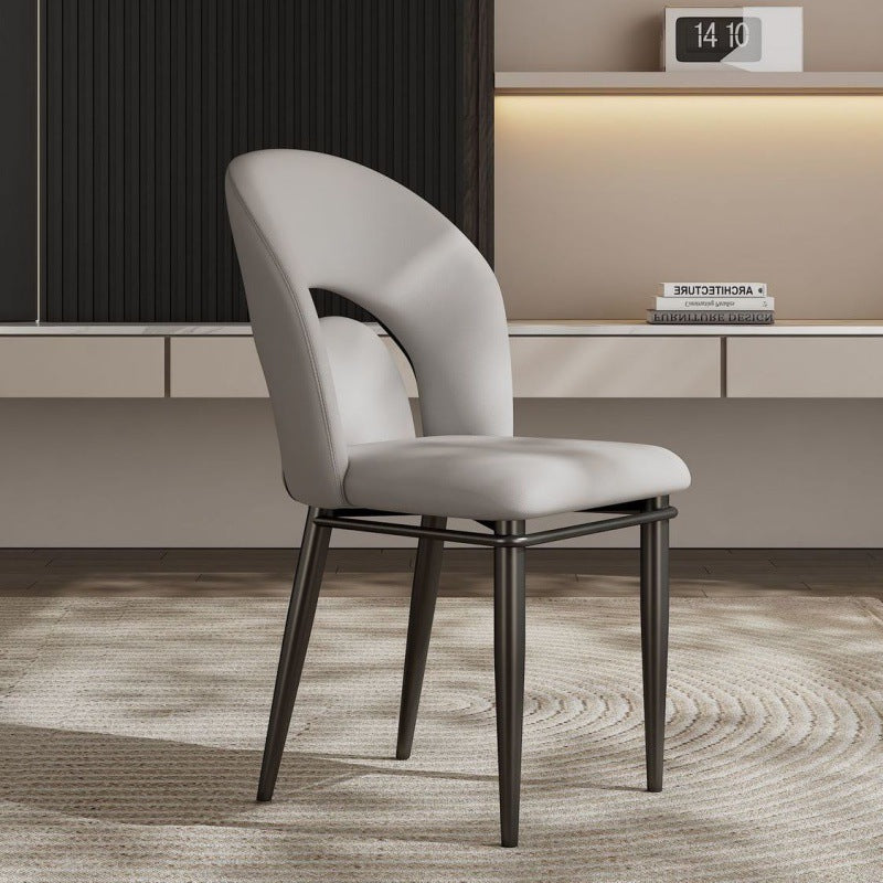 Modern Loop-Back Leather Steel Dining Chair — White